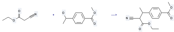Benzoicacid, 4-(1-hydroxyethyl)-, methyl ester can be used to produce 4-(2-cyano-2-ethoxycarbonyl-1-methyl-ethyl)-benzoic acid methyl ester at the ambient temperature